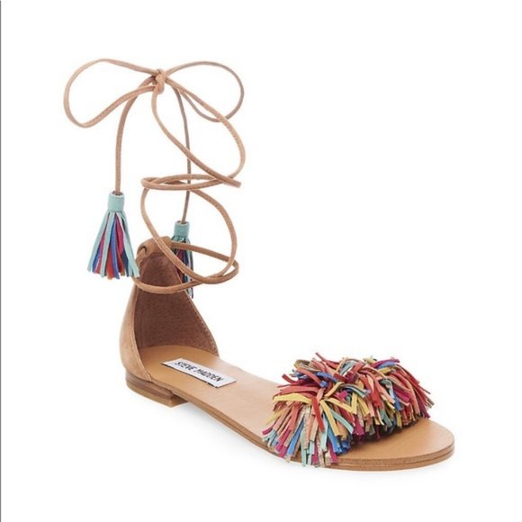 Steve Madden Shoes - NWOT Steve Madden Sweetyy Rainbow Suede Leather Lace-up Fringe Tassel Sandals 7